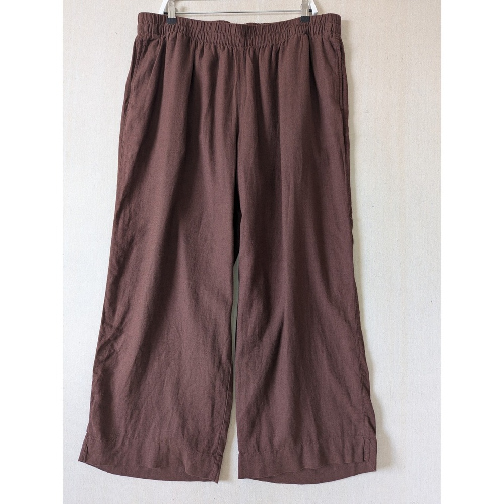 Old Navy Super Wide Leg Pants Women XL Brown Linen Blend High Rise Comfort Boho - Picture 2 of 11